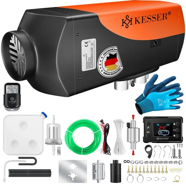 KESSER® Chauffage auxiliaire 5 et 8 kW pour diesel | Chauffage diesel avec écran LCD et télécommande | Chauffe-air avec silencieux pour voiture, camion, camping-car (orange, 8KW)