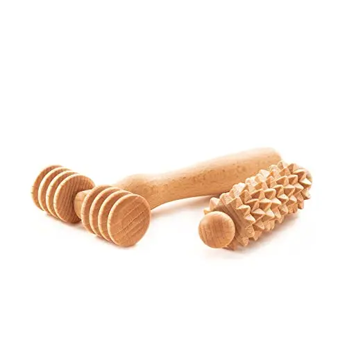 tuuli Masseur facial visage cou épaule massage facial tête rouleau de massage scooter avec poignée Maderothérapie Dermaroller Set en bois - 1