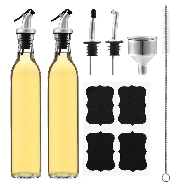 HAOYULUO Lot de 2 Bouteille Huile, 500 ml Bouteille Huile olive bec verseur, Distributeur huile avec entonnoir, Adapté à la cuisine, au Barbecue et à d'autres Activités de pique-nique en plein air