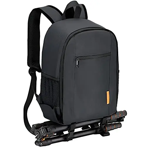 TARION Petit Sac à Dos Appareil Photo - Sac Photo DSLR Professionnel avec Housse Pluie Imperméable Compartiment Ordinateur Sac Photographie Compact Noir TB-S