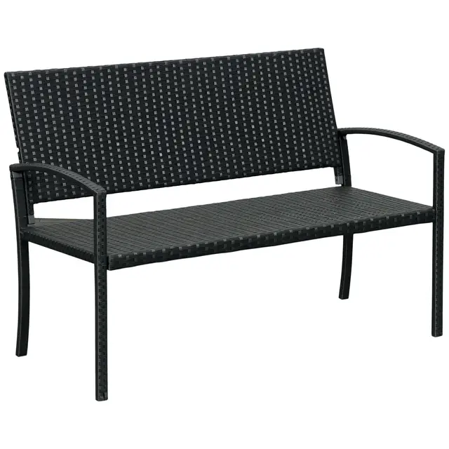 Outsunny Banc de Jardin 2 Places Résine Tressée Imitation Rotin Noir