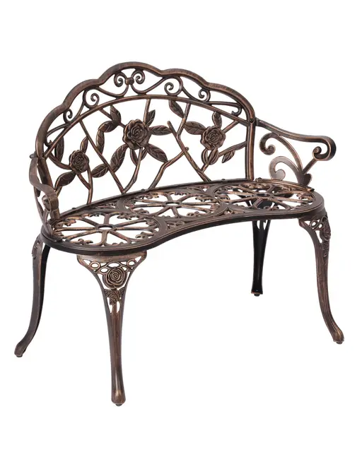 Banc de jardin en métal résistant aux intempéries, 2 places, en aluminium coulé, capacité de charge jusqu'à 240 kg, vintage, motif floral, pour jardin, balcon et terrasse, largeur 91 cm