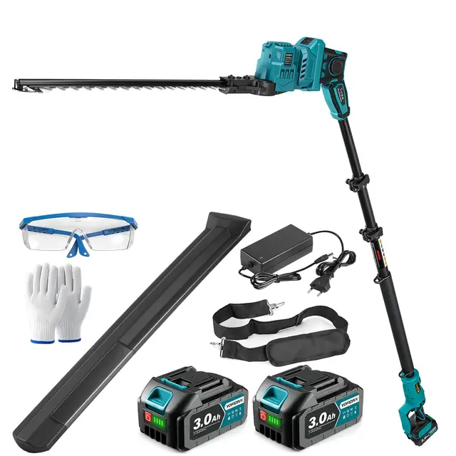 Yofidra Taille Haie Télescopique sans Fil 40cm, Taille-Haie Électrique avec Lame Acier, 2 Batteries 3.0Ah et Chargeur, Perche 2,4 m, Tête Orientable 180° Taille Haie Batterie pour Entretien Haies