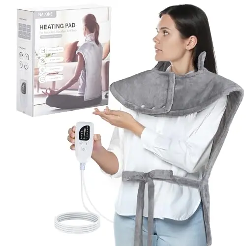 NALONE Coussin Chauffant dos Electrique Epaule et Nuque 63×100cm, 6 Niveaux de Chaleur, minuterie d'arrêt Automatique de 4 heures, Ceinture, Chauffe-dos, Flanelle, Lavable en Machine