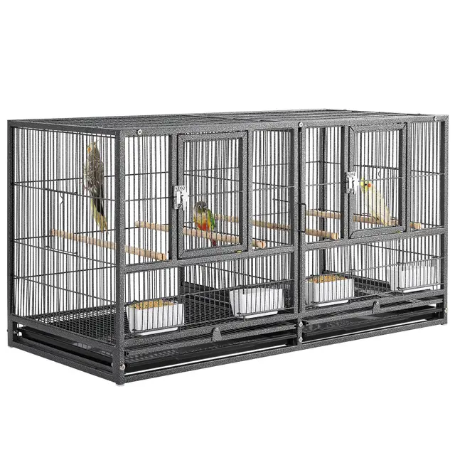 Yaheetech Cage Oiseau Volière Oiseaux Intérieur Exterieur pour Perruche Canari avec Accessoires complets 2 Portes en Métal 95,5 x 45,5 x 52,5cm Noir
