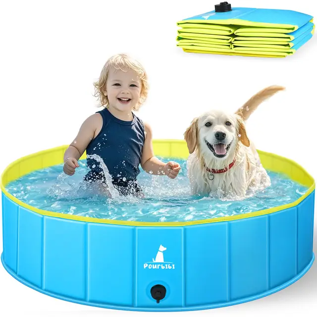 Pourbibi Piscine pour Chiens, pataugeoire pour Chien, Baignoire pour Chien, Douche Pliable pour Animaux en PVC écologique antidérapant (80 x 20 cm)
