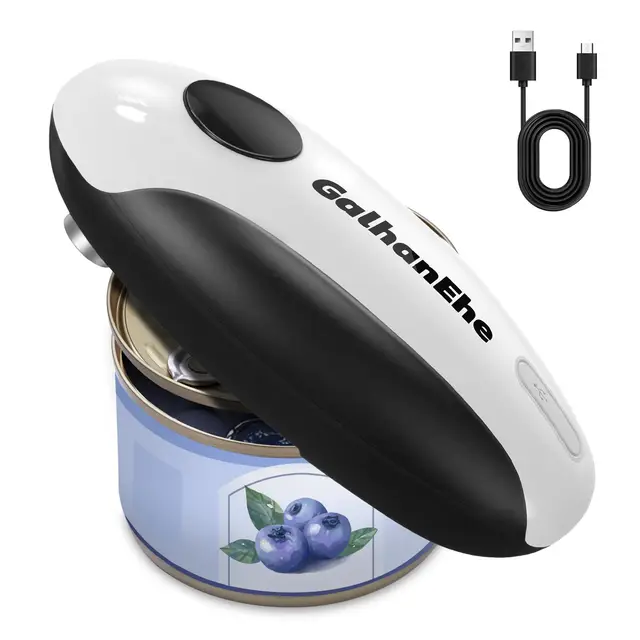 Ouvre Boite Electrique, Ouvre Bocal Electrique rechargeable adapté à la plupart des tailles de boîtes, fonctionnement automatique par simple pression, pour mains arthritiques (Noir&Blanc)