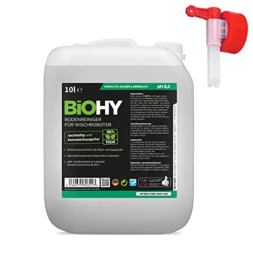 BiOHY Nettoyant de sol pour robot aspirateur laveur (Bidon de 10l) + Robinet | concentré pour tous les robots d'essuyage et d'aspiration à fonction humide | durable & écologique (Wischroboter Frisch)