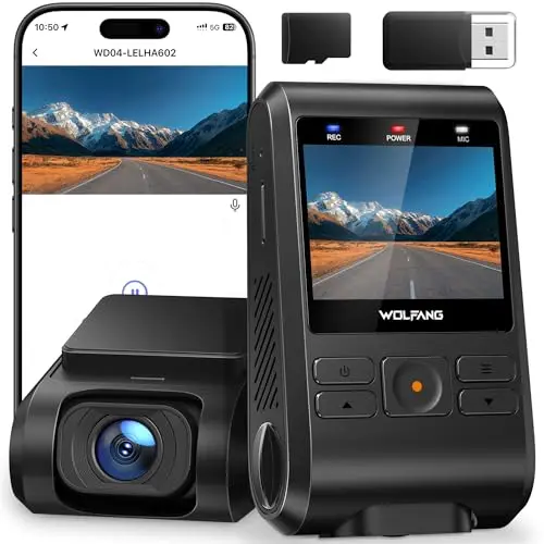 WOLFANG 2.5K Dashcam Voiture, Wi-FI Caméra Voiture, IPS 2" Grand Angle 170°, G-Capteur, Mode Stationnement 24H, Vision Nocturne, Enregistrement en Boucle