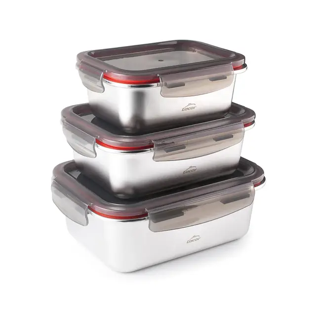 Lacor - 64617 - Set 3 récipients alimentaires Ecoinox, Acier inoxydable 18/10, 800/1200/1800 ml, Convient pour micro-ondes, four, congélateur et lave-vaisselle, Hermétique, Sans BPA