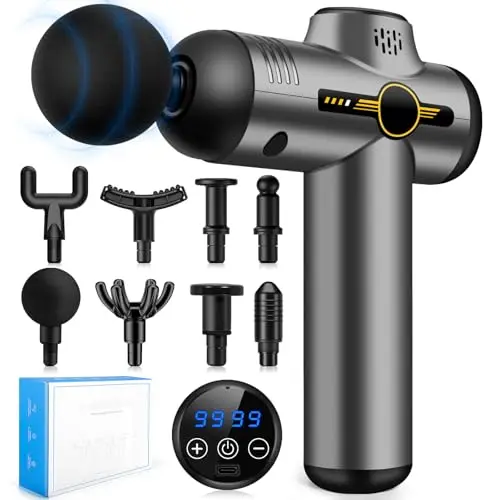 Pistolet de Massage Musculaire Professionnel, 99 Vitesses, 8 Têtes de Massage, Écran LCD - Masseur Électrique Portable pour Dos, Jambes, Épaules - Soulage Douleurs et Raideurs
