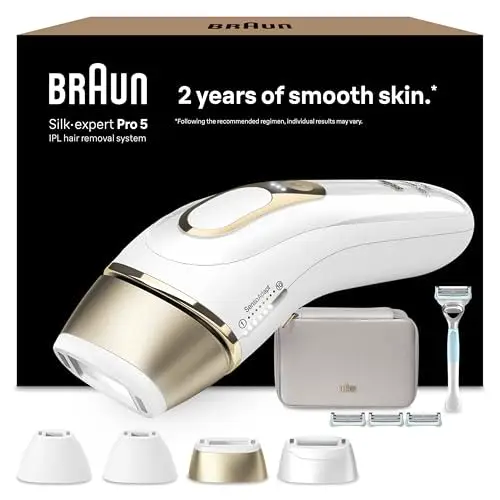 Braun Epilateur Lumiere Pulsee Silk·expert Pro 5 PL5358, Epilation Semi-Définitive, Alternative Au Laser, Résultats En 2 Séances, Rasoir Venus, 4 Têtes Pour Epiler Jambes, Visage, Maillot Et Plus