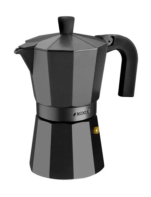 Monix Vitro Noir | Cafetière de 12 Tasses Noire, Fabriquée en Aluminium, Compatible Toutes Sources de Chaleur Sauf Induction