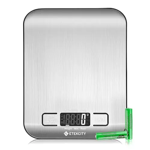 ETEKCITY Digital Kitchen Scale - 304 Stainless Steel - Food Grade Smart Kitchen Scale - Easy to Clean - Precision Scale with Illuminated LCD - Clear and Easy to Read Food Scale