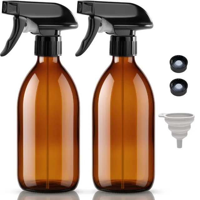Lot de 2 Vaporisateur en Verre, 500ML Flacon Pulvérisateur Ambré Flacons Vaporisateurs Vides Bouteille Spray Vide Flacon Spray Bottle pour Nettoyage, Jardinage, Plantes, Coiffeur Essentielles