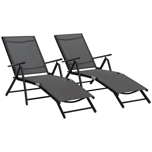 Outsunny Lot de 2 Chaises Longues Pliantes Maille Aluminium Noir
