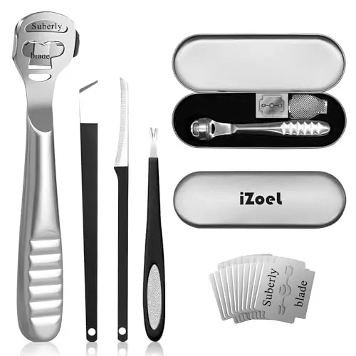 iZoeL Coupe Cors Pied Callosité Inox + 10 Lames + 1 Rape Stérilisable les Cors Callosite Pied Corne Pied + Boite d'emballage