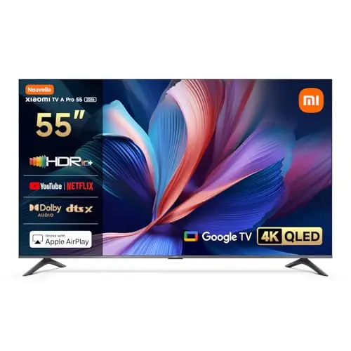 XIAOMI TV A Pro 55, 140 cm (55 Pouces), 4K UHD QLED, Smart TV, Google TV, Contrôle Vocal, HDR10+, Mode Game Boost 120Hz, MEMC, 2Go+8Go, Compatible avec Airplay & Google Cast