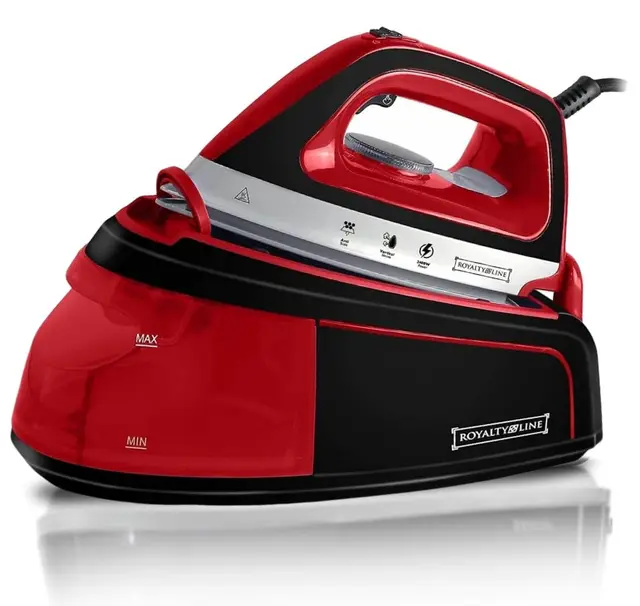 ROYALTY LINE, Centrale Vapeur 2300W Rouge RLDBST2300W1-RED, Capacité 1200ml, Semelle en Céramique, Vapeur Verticale, 5 Programmes, Température Réglable, Idéale pour Tous Tissus