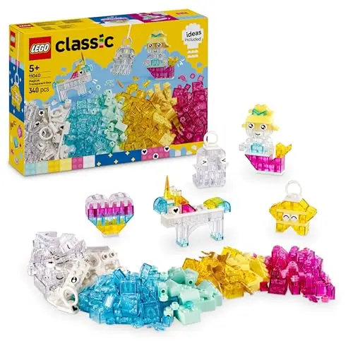 LEGO Classic La Boîte de Briques Transparentes Magiques - Constructions Colorées avec Briques de Suspension pour Porte-Clés - Figurines de Licorne, Dragon ou Pingouin et Plus - Cadeau dès 5 Ans 11040