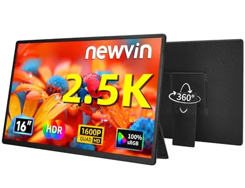 Ecran Portable 2,5K 16" QHD 2560x1600P HDR IPS Deuxieme Écran PC Portable Additionnel USB-C HDMI Ecran Externe Monitor Plug & Play Moniteur de Jeu pour Ordinateur Portable PC MacBook Xbox NUC