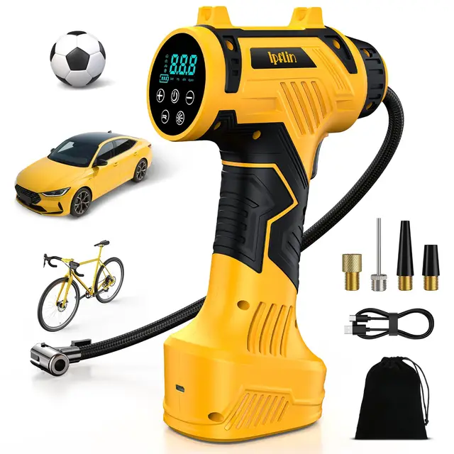 Gonfleur Pneus Voiture Sans Fil – 150PSI 22L/Min Compresseur d‘Air Portatif, Batterie Rechargeable avec Arrêt Auto, Écran LED & 4 Modes:Voiture/Vélo/Moto/Ballon