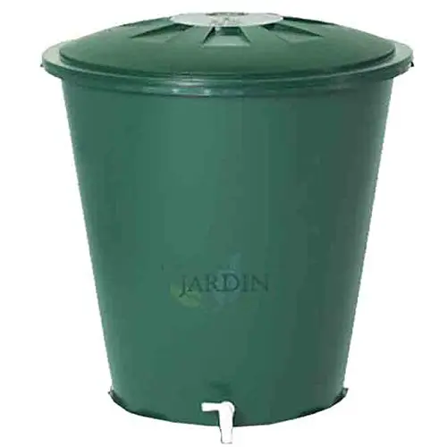 Déshydrateur en polypropylène 300 litres pour eau de pluie. Avec couvercle. Diamètre 80 cm, hauteur 86 cm. Capacité exacte de 310 litres.