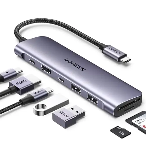 UGREEN Revodok 1071 Hub USB C HDMI 4K Lecteur de Carte SD TF PD 100W Multi Data Ports 5Gbps 7 en 1 Docking Station Compatible avec MacBook Neo iPad Pro Air Mac Mini M4 iPhone 17 Pro Max 16 15 Série