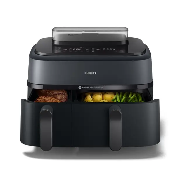 Philips Airfryer Série 5000 - Air Fryer double panier avec cuisson vapeur, 9L, RapidAir, 19 modes de cuisson, jusqu'à 90% de matières grasses en moins, AirSteam, nettoyage vapeur, HomeID (NA550/00)