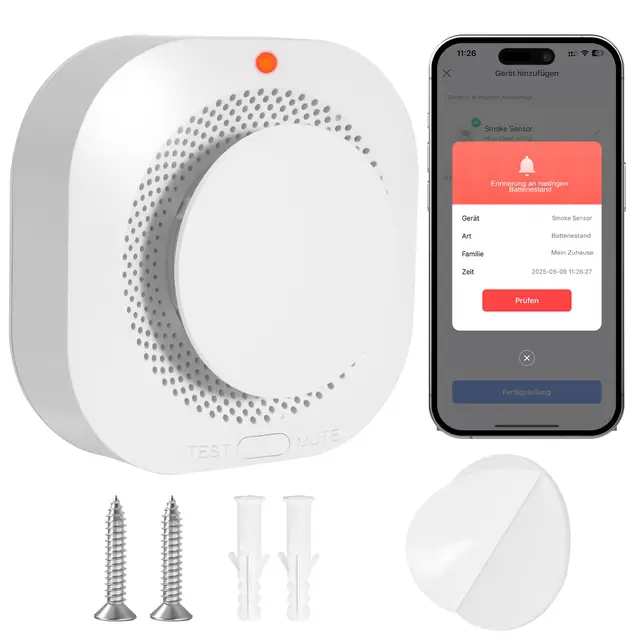 Détecteur de Fumée Intelligent avec Capteur 10 Ans, Alarme Incendie Détecteur Fumée sans Fil avec WLAN, App-Supporté, Detecteur de Fumée avec Support Magnétique et vis