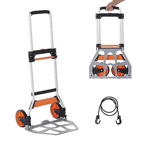 VEVOR Diable Pliant Charge 125kg Diable de Déménagement de Manutention Aluminium Convertible Résistant,Roues Caoutchouc Poignée Télescopique pour Maison Transport Entrepôt Marchandises Argent Normal
