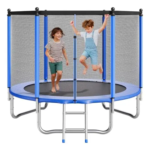 VEVOR Trampoline d'extérieur, 244 x 244 cm, Trampoline de Loisirs antirouille Rond avec Filet de sécurité et Cadre en Acier, certifié ASTM, capacité de Charge maximale 120 kg, pour Enfants et Adultes