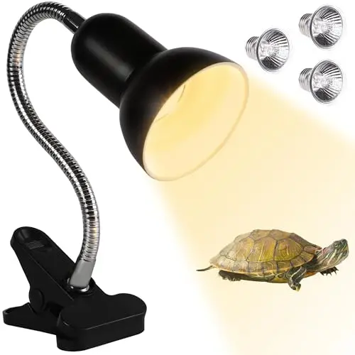 Lampe Chauffante Tortue Lampe UV Tortue Terrestre UVA UVB 2×50W et 1×25W avec Pince Pivotante 360° et Col de Cygne Flexible pour Tortue Terrestre Reptile Terrarium Aquarium