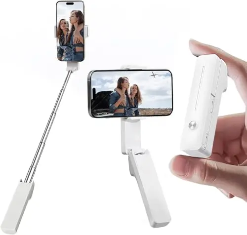yAyusi Mini Perche à Selfie Extensible, Perche à Selfie Portable de Poche avec Télécommande, Support de Téléphone Compacte pour Vlog/Enregistrement Vidéo/Diffusion en Direct/Voyage (Blanc)