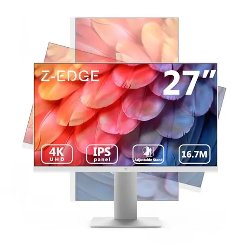 Z-Edge Ecran PC Blanc 27'' IPS 4K UHD (3840x2160), FreeSync, 60 Hz, Moniteur Bureau White 16:9, 2×HDMI2.0 & 2×DP1.4, 5ms, Hauteur Réglable/Vertical/Horizontal/Rotatif, VESA (DP Câble Inclus)