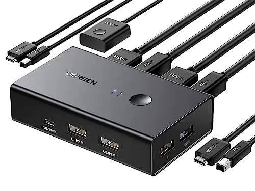UGREEN KVM HDMI Switch 4K 60Hz 2 Entrées 1 Sortie Commutateur KVM Switch HDMI USB 2 PC Partagent 1 Écran et 4 Ports USB2.0 pour Clavier Souris Imprimante Clé USB HDD avec Contrôle de Bureau