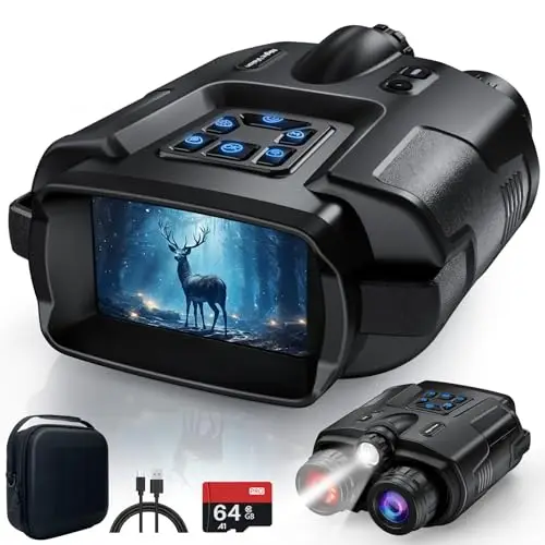 Haokoo Jumelles Vision Nocturne 4K avec Écran 3" HD, Portée 600m, Batterie 5000mAh, Zoom numérique 8X, étanche IP65, Lampe Tactique, Carte 64GB