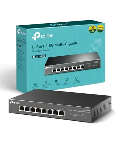 TP-Link Switch 2.5 Gigabit 8 Ports, Boitier Métal, Silencieux sans Ventilateur, Plug-and-Play, Protection à Vie, 100/1000/2500Mbps pour PC, NAS, Serveur, Console de Jeu, Vidéo 4K/8K, TL-SG108-M2