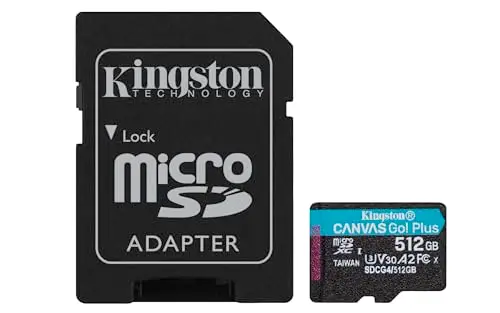 Kingston Canvas Go Plus microSDXC Memory Card Gen4 200MB/s A2 U3 V30 512GB Card - Adapter-SDCG4/512GB
