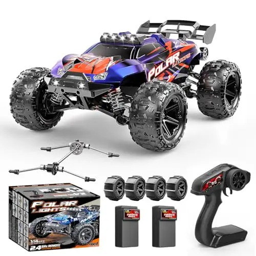 Voiture Télécommandée Adulte 1:14 2.4GHz Tout-Terrain Off-Road, Voiture RC 4WD Haute Vitesse 40 km/h, Véhicule RC 4x4 Étanche avec 2 Batteries Rechargeables 1300mAh et 2 Jeux de Pneus