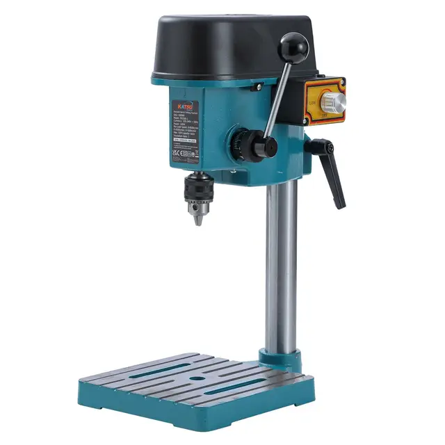 KATSU Mini Perceuse à Colonne d'établi Support de Presse à Pilier 100W avec Vitesse Entièrement Réglable et Mandrin de 6mm, Outil de Réparation d'établi pour Bois Métal et Plastiques
