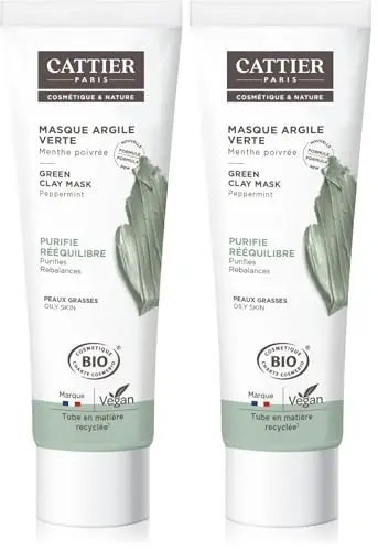 CATTIER Masque Argile Verte - Bio - Purifie 100 ml (Lot de 2)