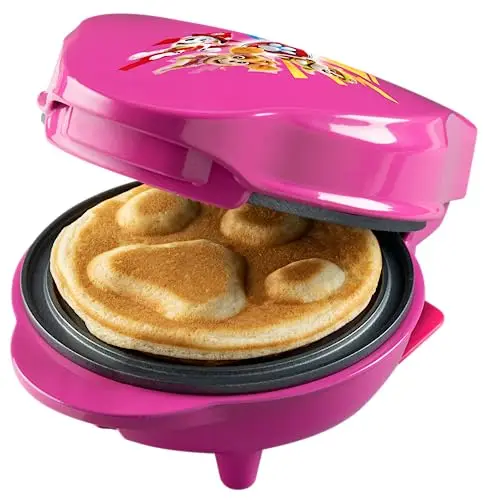 Bestron Gaufrier Paw Patrol, mini gaufrier au design unique Paw Patrol, idéal pour les anniversaires d'enfants, Pâques et Noël, avec indicateur de cuisson, Ø10 cm, licence officielle, couleur: Rose