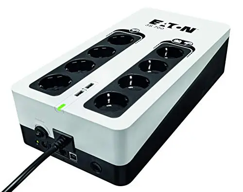 Eaton Onduleur Parafoudre Eaton 3S 700 DIN - Off-line UPS - Alimentation Sans Interruption - Puissance 700VA (8 prises DIN, Silencieux, 2 ports de charge USB Type-A) - Interface USB - Noir&Blanc
