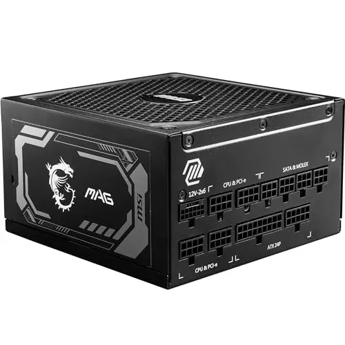 MSI MAG A1000GL PCIE5 Alimentation, 1000W, 80 Plus Gold, ATX 3.1, Support des GPU PCIe 5.1, ATX, câbles Plats Noirs - Garantie 7 Ans