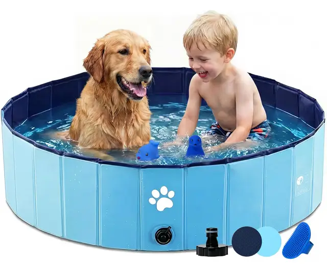 Piscine Chien Pliable, Piscine pour Chien, Piscine Baignoire Chien Bassin de Baignade Portable Bain, Piscine pour Grands Chiens et Petits Chiens, Foldable Pet Pool, Bleu, 100 x 30 cm