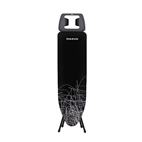 Taurus – Table à repasser Argenta Black,Hauteur réglable,Housse 100 % coton,Surface 110x32 cm,Structure pour fer,Légère et maniable,Pieds antidérapants, Noire