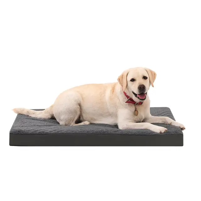 Panier Chien Moyen Taille, Matelas pour Chien Imperméable et Lavable avec Housse Amovible, Matelas en Mousse à œufs avec Conception Réversible, Gris, 91x68x7cm