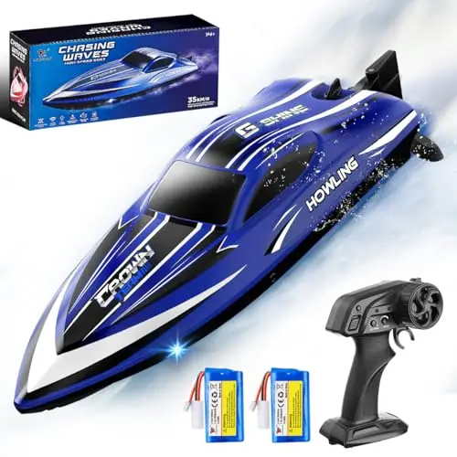 Bateau télécommandé RC 35 km/h étanche 2,4 GHz avec LED et fonction retournement,refroidissement par eau, double batterie, alarme de portée et de batterie, idéal pour enfants et adultes,piscine et lac