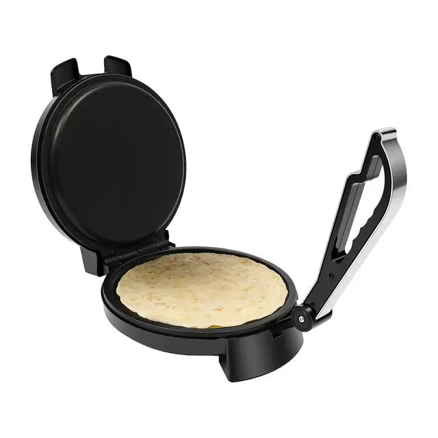 Roti-Maker Machine à tortillas électrique double face en acier inoxydable 26 cm, 1200 W, avec revêtement antiadhésif, machine à crêpes, contrôle de la température, pour tortillas, tacos